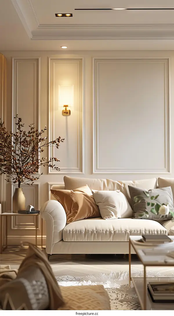 Modern Minimalist Cream Living Room Interior Design