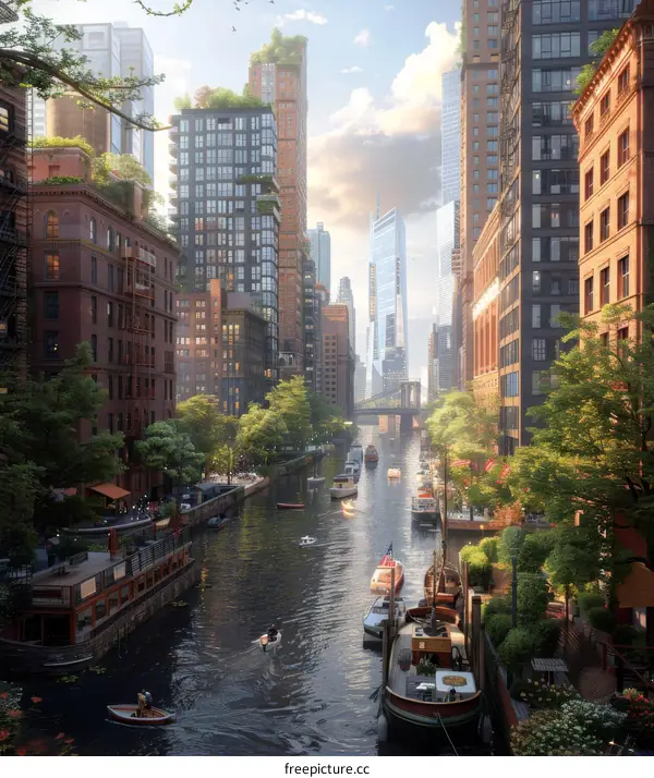 Digital Painting of a City with a River