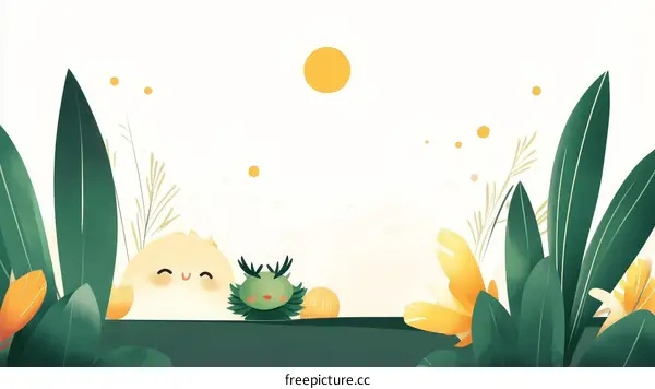 Cute Creatures in a Lush Garden Illustration