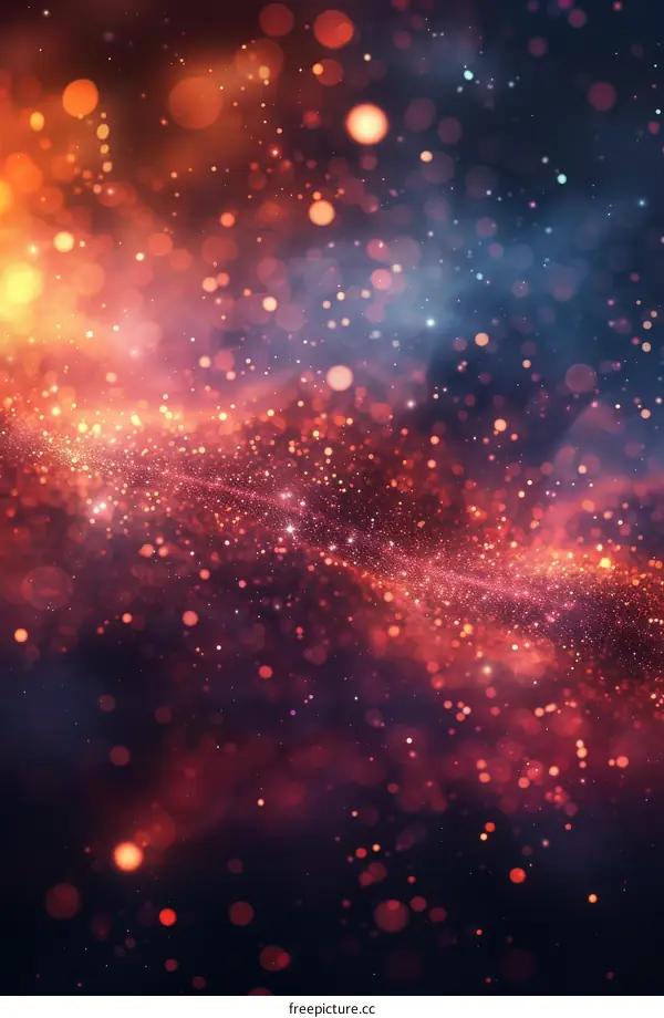 Red and blue dots of light forming waves against a black background