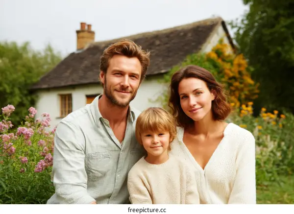 Happy Family Portrait in a Countryside Setting