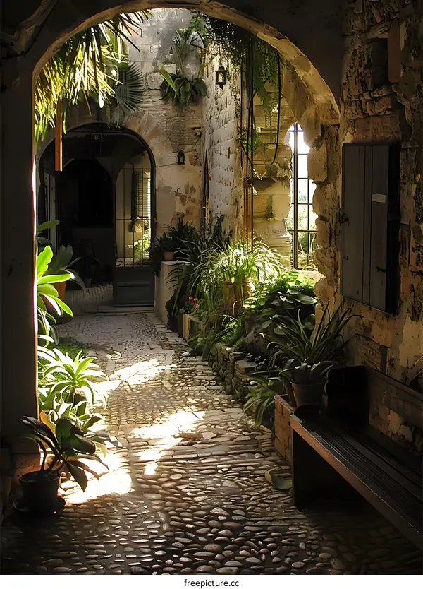 Courtyard with plants and sunlight