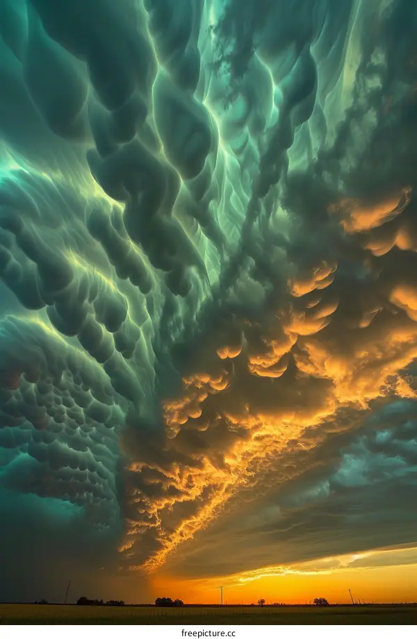 Shelf Cloud Formation Over Farmland at Sunset