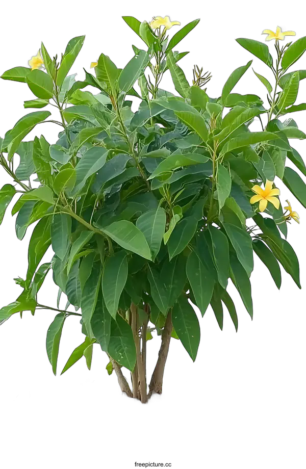 [Transparent Background PNG]Green Bush With Yellow Flowers on White Background