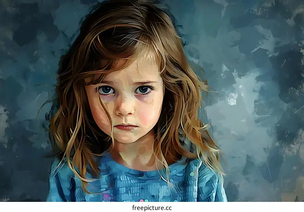 Portrait of a sad looking girl with brown hair