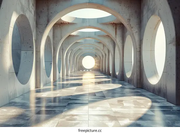 Futuristic Corridor with Round Windows