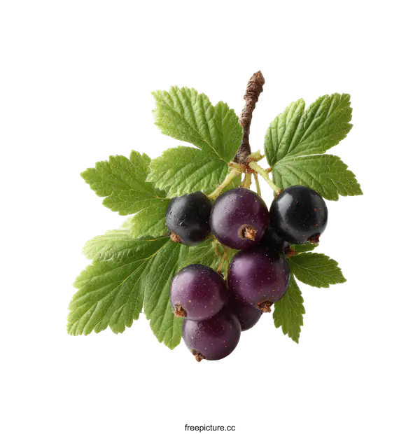 [Transparent Background PNG]Fresh Blackcurrants with Green Leaves