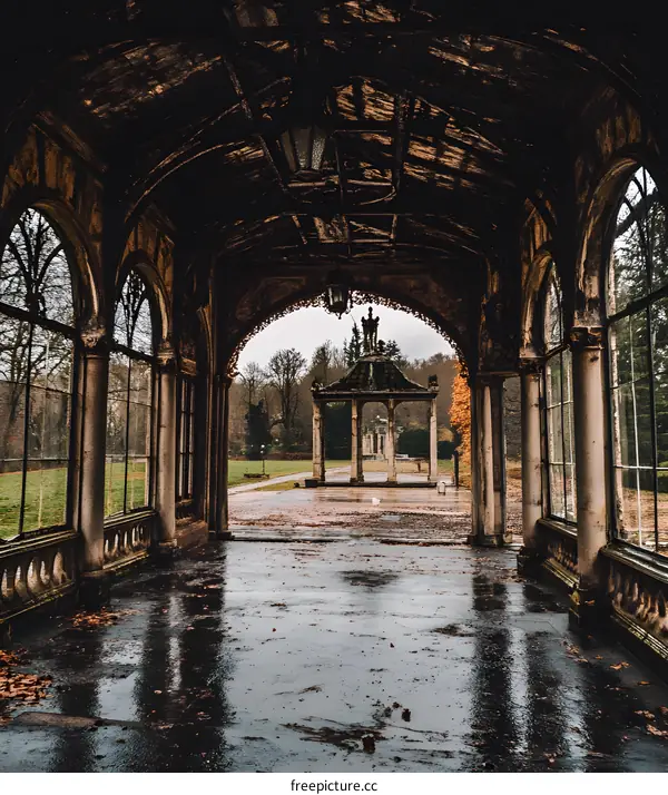 Ruined Architecture with Wet Floor and Archway
