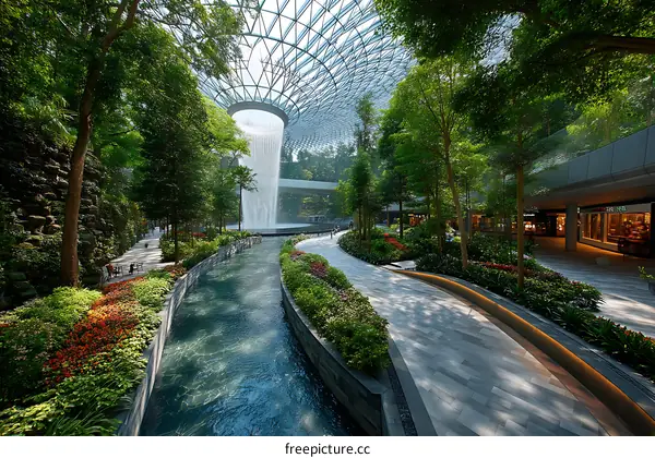 Singapore Botanic Gardens Airport Cityscape Waterfall