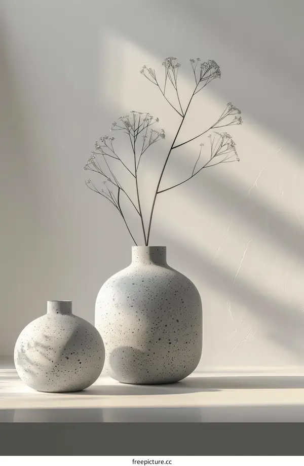 Modern Grey Vases with Dried Flowers