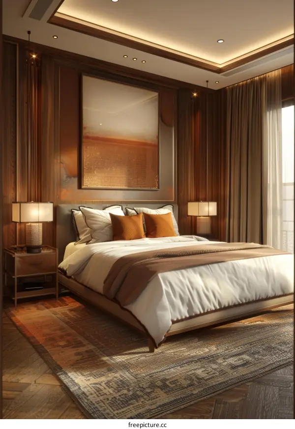 Luxury Bedroom Interior Design with Warm Wooden Accents