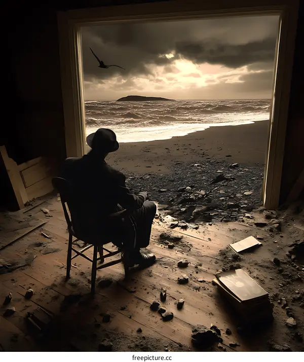 Man Sitting in a Chair Looking at the Ocean