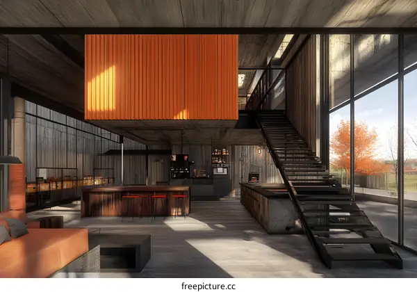 Modern Interior Design with Concrete and Wooden Elements