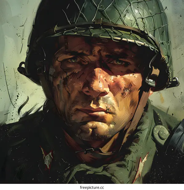 Portrait of a soldier wearing a helmet