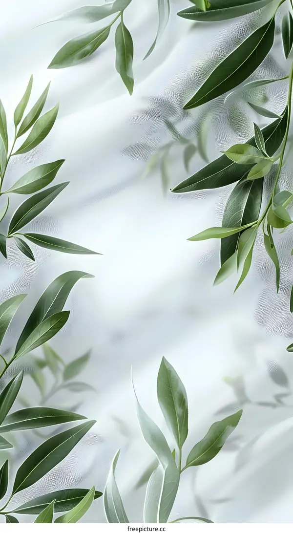 Green Leaves on White Background