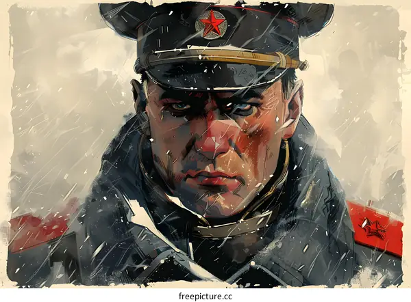 Portrait of a Soviet soldier in a fur hat