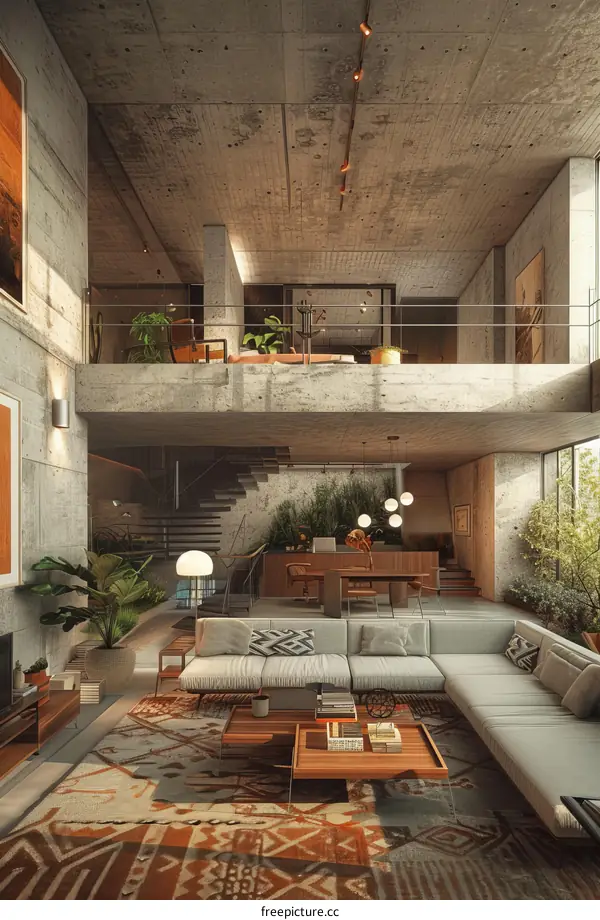 Modern Concrete Loft Living Area Design