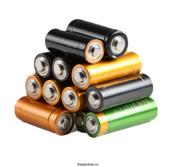 [Transparent Background PNG]Used Batteries Pile Up on White Background