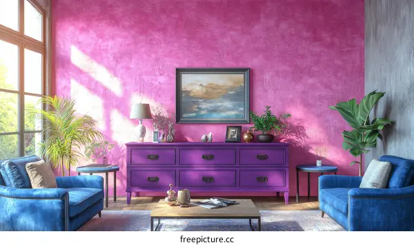 Stylish Living Room with Vibrant Pink Walls