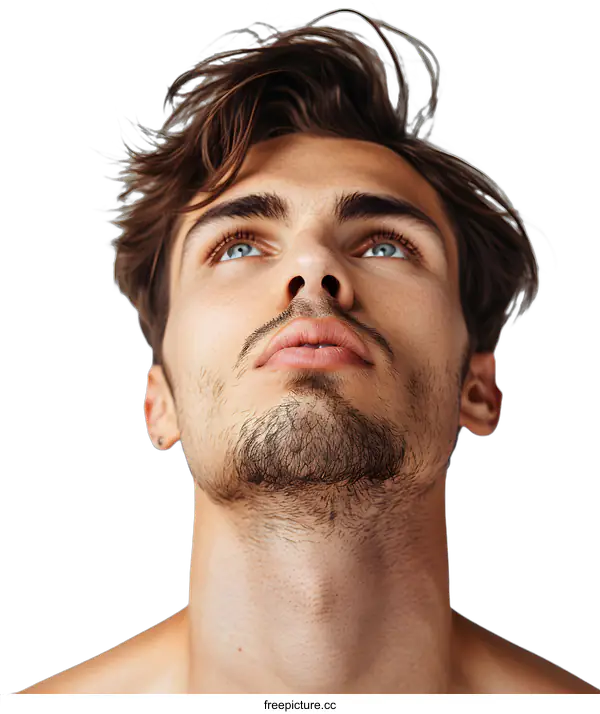 [Transparent Background PNG]Portrait of a Young Man with Blue Eyes Looking Up