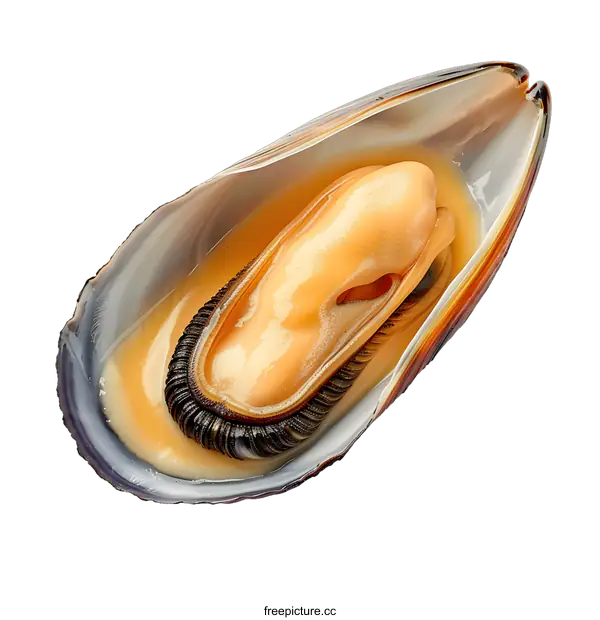 [Transparent Background PNG]Single Steamed Mussel on White Background