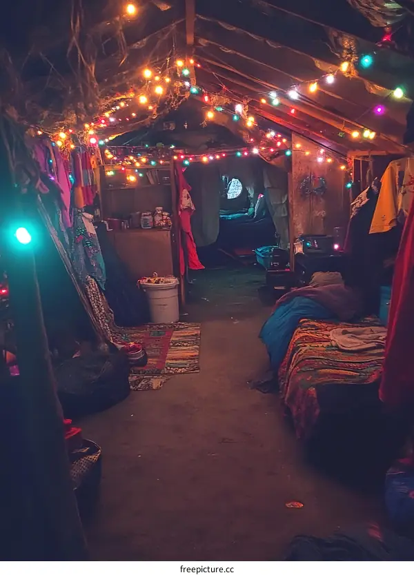 Cozy Interior Decorated with String Lights