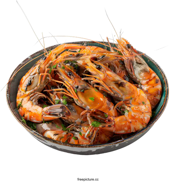 [Transparent Background PNG]Grilled tiger prawns in a bowl on white background