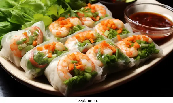 Fresh Vietnamese Spring Rolls with Shrimp and Vegetables