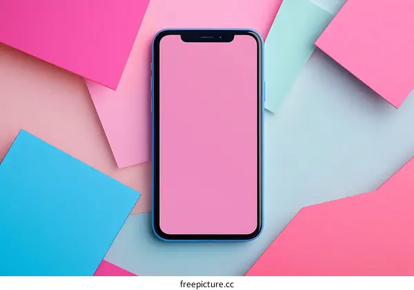 Blue Smartphone Mockup on Pink and Blue Background