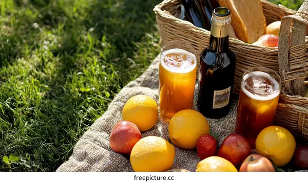 Picnic in the Park with Drinks and Fruit