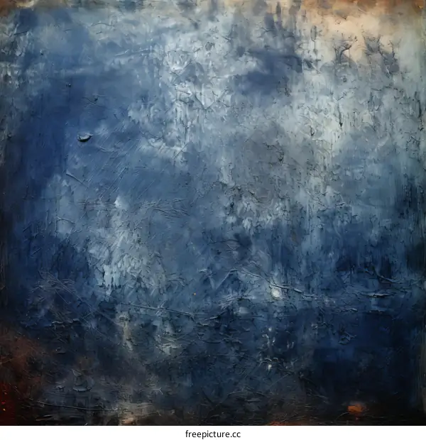 Expressive Navy Blue and Teal Abstract Painting