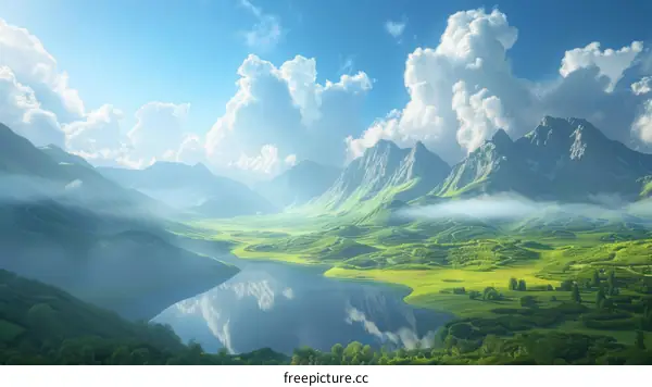 Mountains and lake in the morning