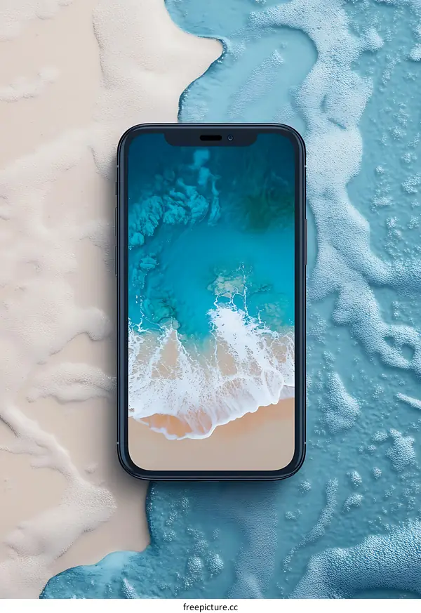 Smartphone Mockup With Beach Wallpaper