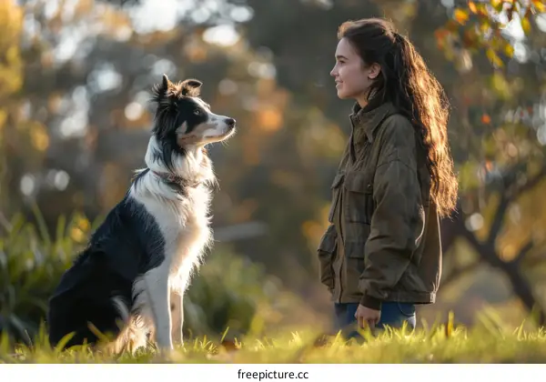 girl with her loyal dog in the park