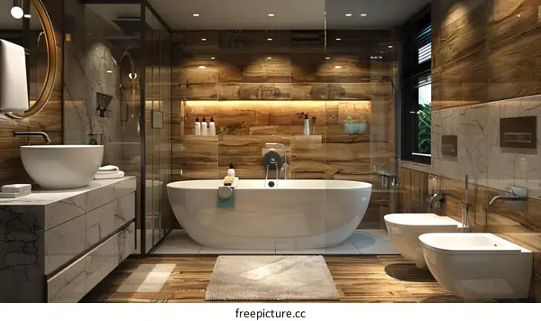 Charming Bathroom with Yumu Wood Tile