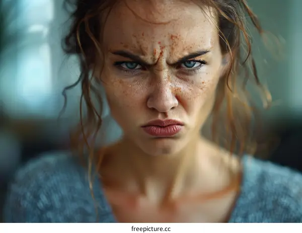 Close Up Portrait of a Woman with an Angry Expression