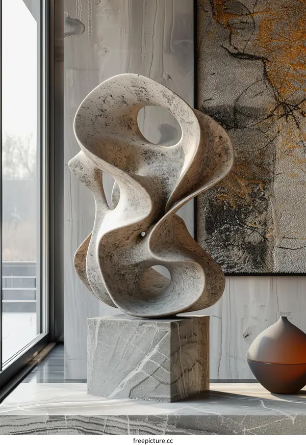 Abstract Stone Sculpture on a Pedestal