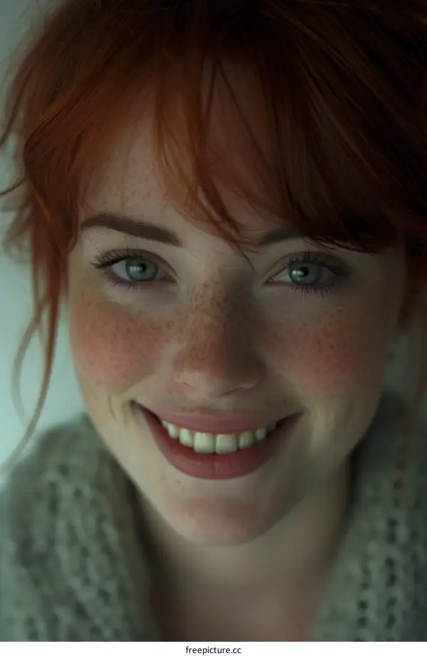 Portrait of a young woman with red hair and freckles
