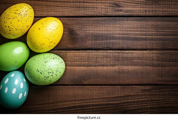 Colorful Easter Eggs on Wooden Background