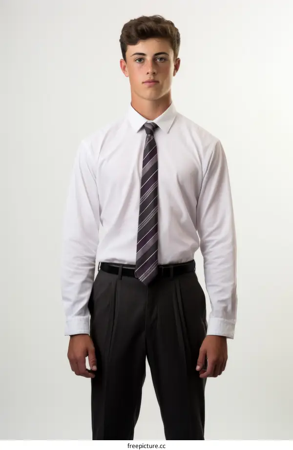 Young male student in white shirt and tie