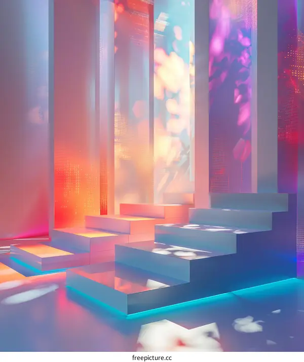 Pink and Blue Abstract Minimalist 3D Architecture Corridor Hallway Room