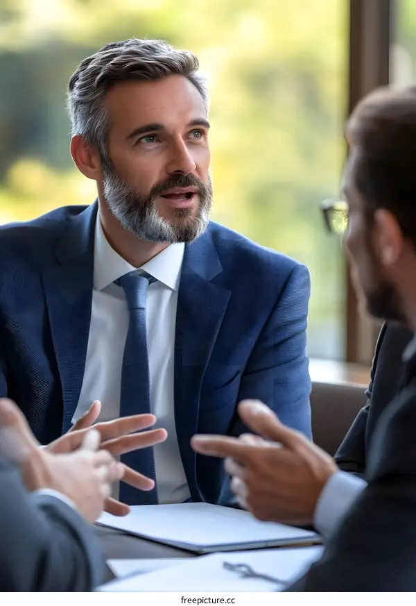 Business Meeting  Close Up of Man in Suit Talking