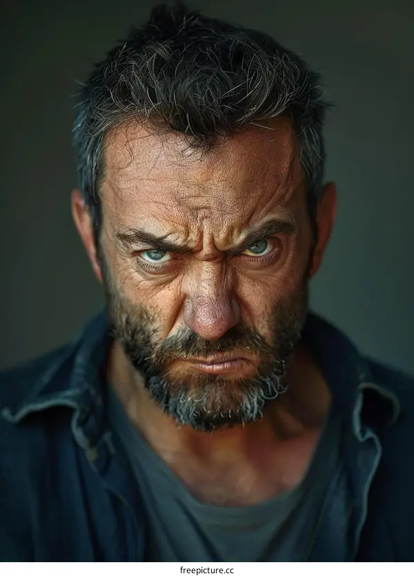 Portrait of a Middle Aged Man with an Angry Expression