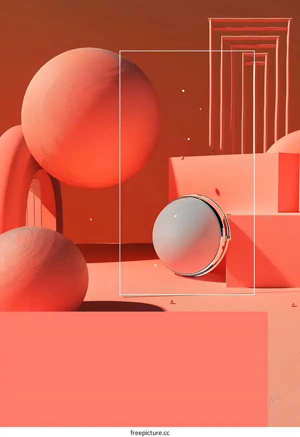 Abstract 3D Geometric Shapes with a Shiny Silver Sphere