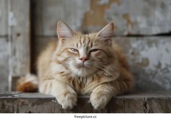 ginger cat resting on a wooden surface