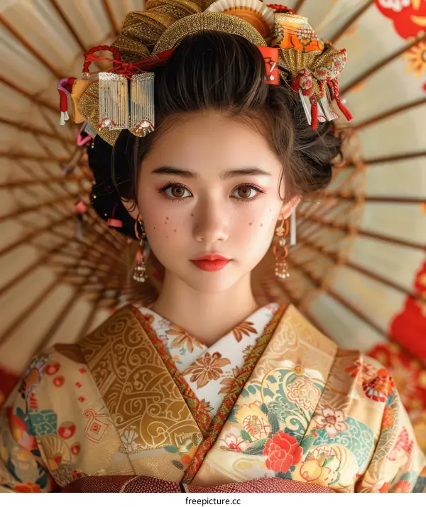 portrait of a beautiful asian woman in traditional japanese kimono