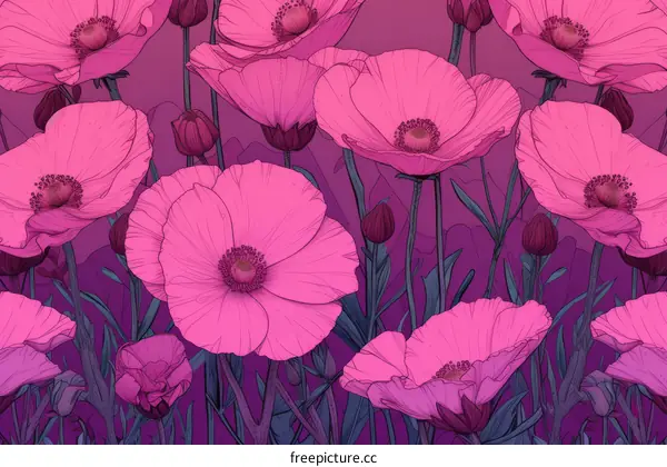 Pink flowers on a purple background