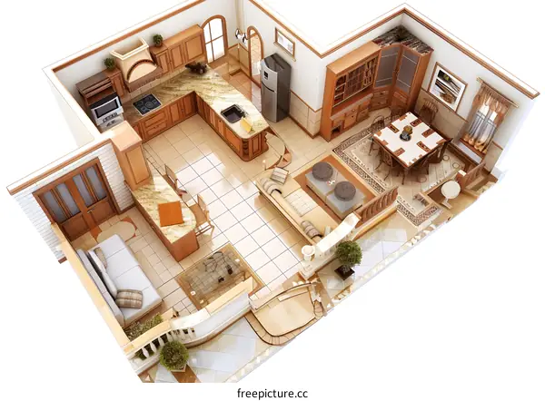 Top View Of A 3D Rendered Home Interior Design