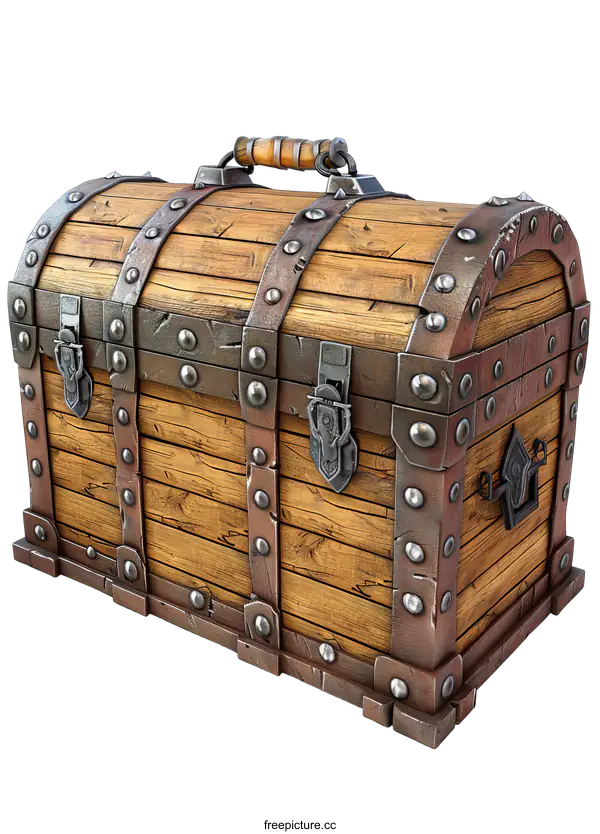 [Transparent Background PNG]An illustration of a wooden treasure chest with metal details.