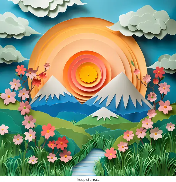 A Minimalist Landscape with Sakura Blossoms